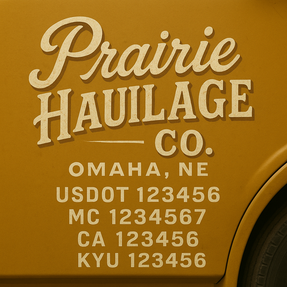 Custom Designed Truck Door Decal With Company or Trucking Name, Location, USDOT, MC, CA, KYU or GVW Sticker Sign For Compliance (2-Pack)