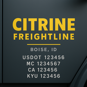 Custom Designed Truck Door Decal With Company or Trucking Name, Location, USDOT, MC, CA, KYU or GVW Sticker Sign For Compliance (2-Pack)