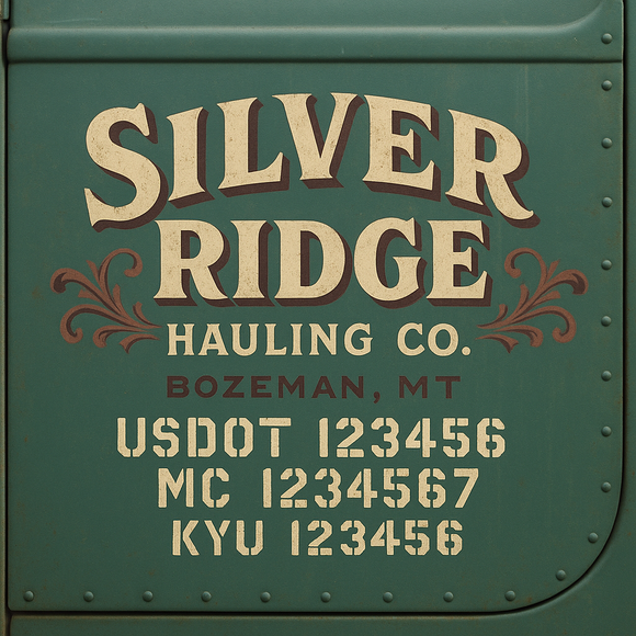 Custom Designed Truck Door Decal With Company or Trucking Name, Location, USDOT, MC, CA, KYU or GVW Sticker Sign For Compliance (2-Pack)