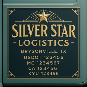 Custom Designed Truck Door Decal With Company or Trucking Name, Location, USDOT, MC, CA, KYU or GVW Sticker Sign For Compliance (2-Pack)