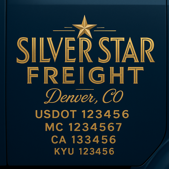 Custom Designed Truck Door Decal With Company or Trucking Name, Location, USDOT, MC, CA, KYU or GVW Sticker Sign For Compliance (2-Pack)