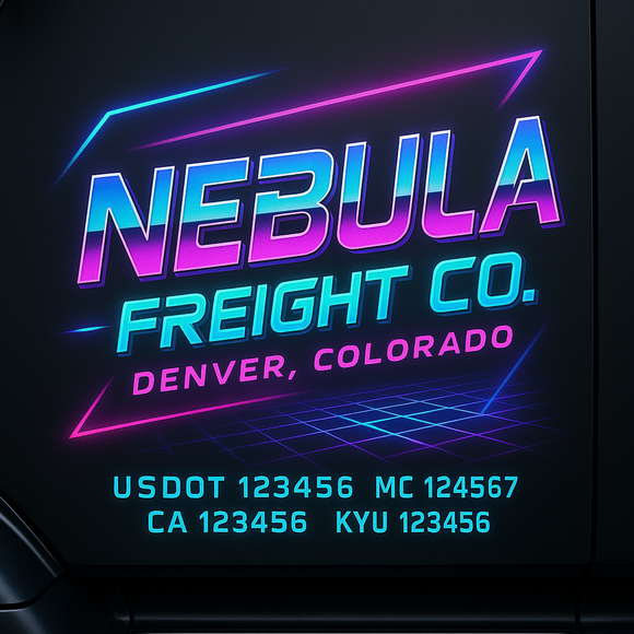 Custom Designed Truck Door Decal With Company or Trucking Name, Location, USDOT, MC, CA, KYU or GVW Sticker Sign For Compliance (2-Pack)