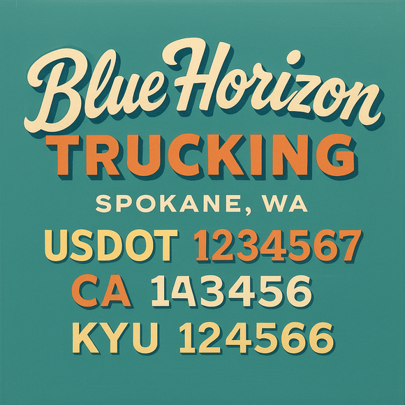 Custom Designed Truck Door Decal With Company or Trucking Name, Location, USDOT, MC, CA, KYU or GVW Sticker Sign For Compliance (2-Pack)