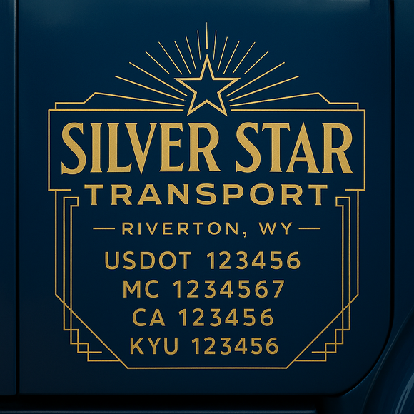 Custom Designed Truck Door Decal With Company or Trucking Name, Location, USDOT, MC, CA, KYU or GVW Sticker Sign For Compliance (2-Pack)