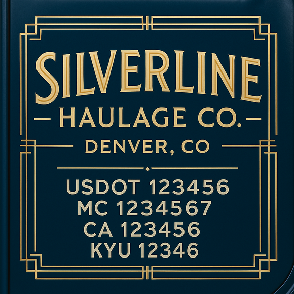 Custom Designed Truck Door Decal With Company or Trucking Name, Location, USDOT, MC, CA, KYU or GVW Sticker Sign For Compliance (2-Pack)