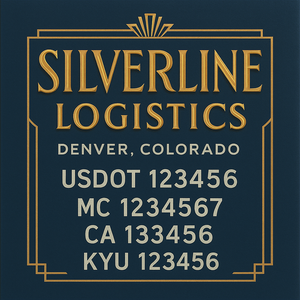 Custom Designed Truck Door Decal With Company or Trucking Name, Location, USDOT, MC, CA, KYU or GVW Sticker Sign For Compliance (2-Pack) (Copy)