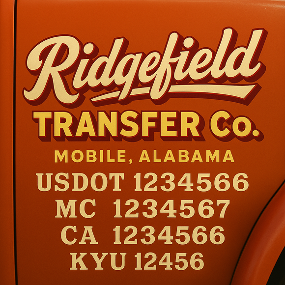 Custom Designed Truck Door Decal With Company or Trucking Name, Location, USDOT, MC, CA, KYU or GVW Sticker Sign For Compliance (2-Pack) (Copy)