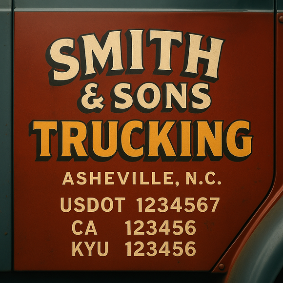 Custom Designed Truck Door Decal With Company or Trucking Name, Location, USDOT, MC, CA, KYU or GVW Sticker Sign For Compliance (2-Pack)