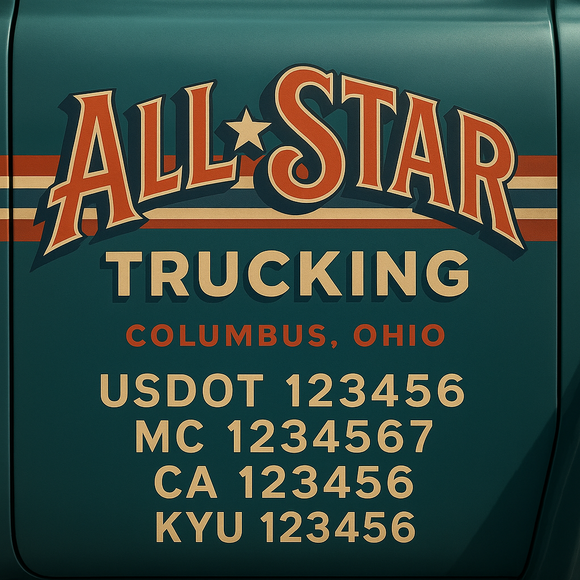 Custom Designed Truck Door Decal With Company or Trucking Name, Location, USDOT, MC, CA, KYU or GVW Sticker Sign For Compliance (2-Pack)