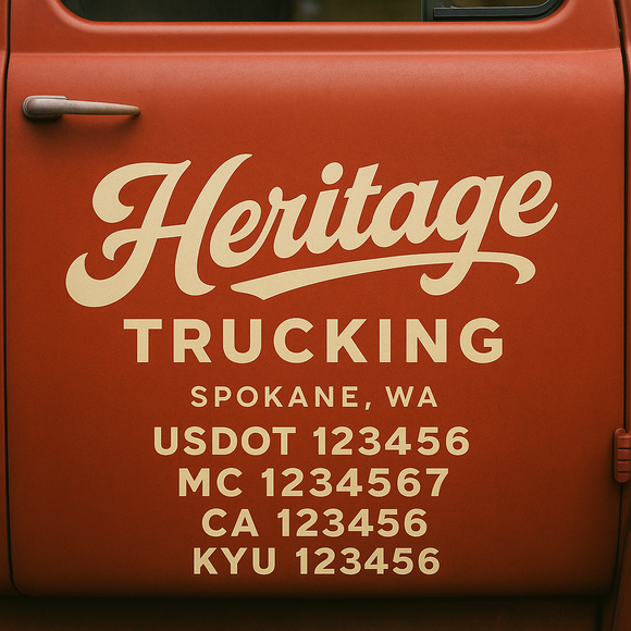 Custom Designed Truck Door Decal With Company or Trucking Name, Location, USDOT, MC, CA, KYU or GVW Sticker Sign For Compliance (2-Pack)