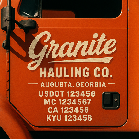 Custom Designed Truck Door Decal With Company or Trucking Name, Location, USDOT, MC, CA, KYU or GVW Sticker Sign For Compliance (2-Pack)