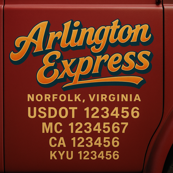 Custom Designed Truck Door Decal With Company or Trucking Name, Location, USDOT, MC, CA, KYU or GVW Sticker Sign For Compliance (2-Pack)