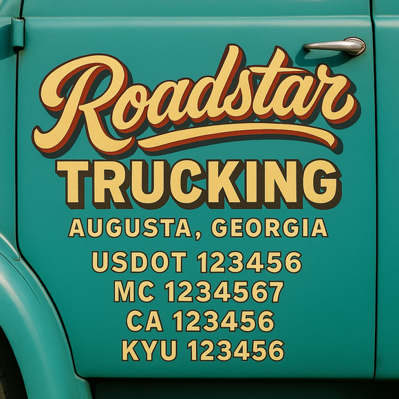 Custom Designed Truck Door Decal With Company or Trucking Name, Location, USDOT, MC, CA, KYU or GVW Sticker Sign For Compliance (2-Pack)