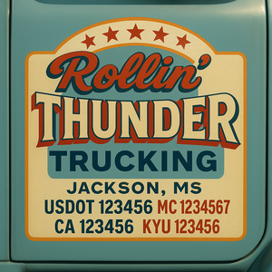 Custom Designed Truck Door Decal With Company or Trucking Name, Location, USDOT, MC, CA, KYU or GVW Sticker Sign For Compliance (2-Pack)