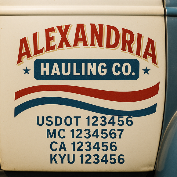 Custom Designed Truck Door Decal With Company or Trucking Name, Location, USDOT, MC, CA, KYU or GVW Sticker Sign For Compliance (2-Pack)