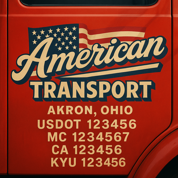 Custom Designed Truck Door Decal With Company or Trucking Name, Location, USDOT, MC, CA, KYU or GVW Sticker Sign For Compliance (2-Pack)