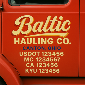 Custom Designed Truck Door Decal With Company or Trucking Name, Location, USDOT, MC, CA, KYU or GVW Sticker Sign For Compliance (2-Pack)