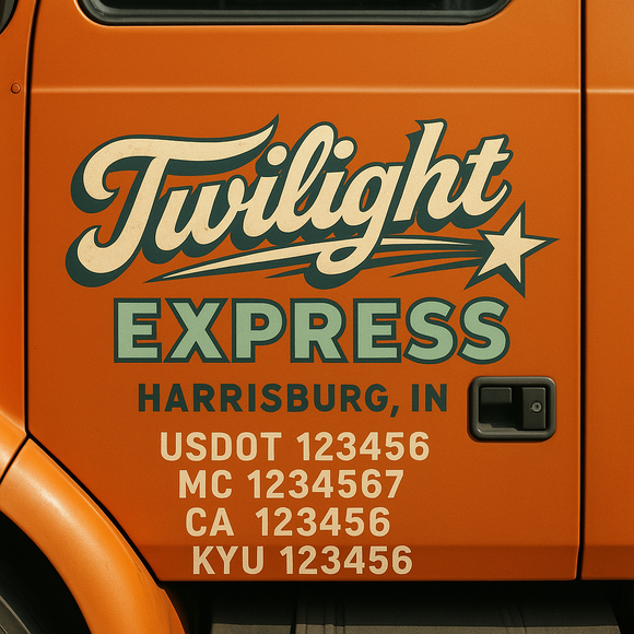 Custom Designed Truck Door Decal With Company or Trucking Name, Location, USDOT, MC, CA, KYU or GVW Sticker Sign For Compliance (2-Pack)