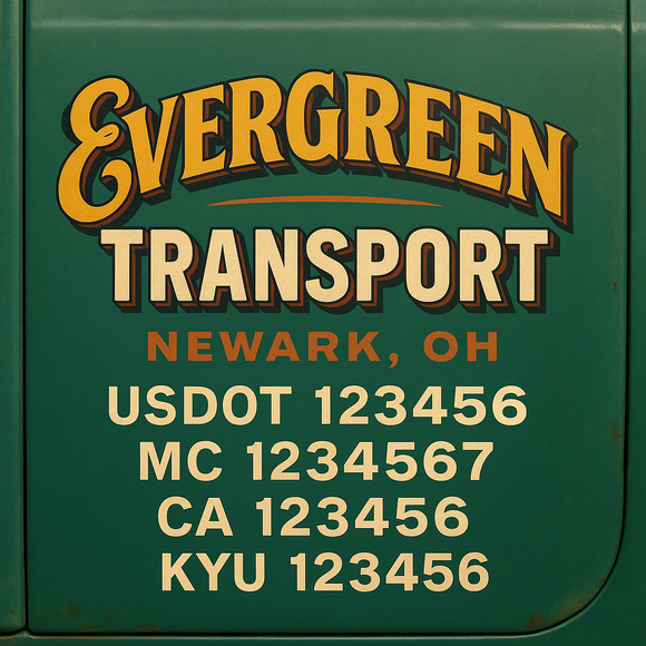 Custom Designed Truck Door Decal With Company or Trucking Name, Location, USDOT, MC, CA, KYU or GVW Sticker Sign For Compliance (2-Pack)