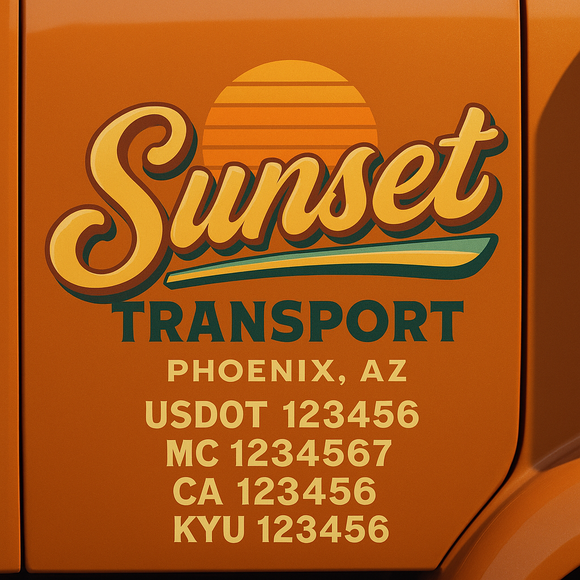 Custom Designed Truck Door Decal With Company or Trucking Name, Location, USDOT, MC, CA, KYU or GVW Sticker Sign For Compliance (2-Pack)