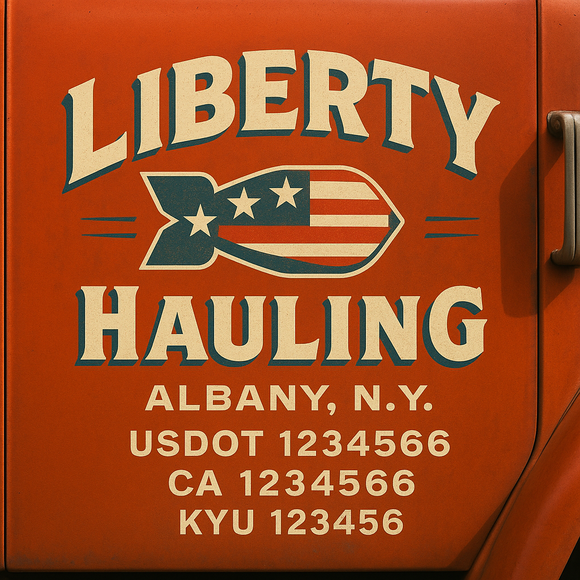 Custom Designed Truck Door Decal With Company or Trucking Name, Location, USDOT, MC, CA, KYU or GVW Sticker Sign For Compliance (2-Pack)
