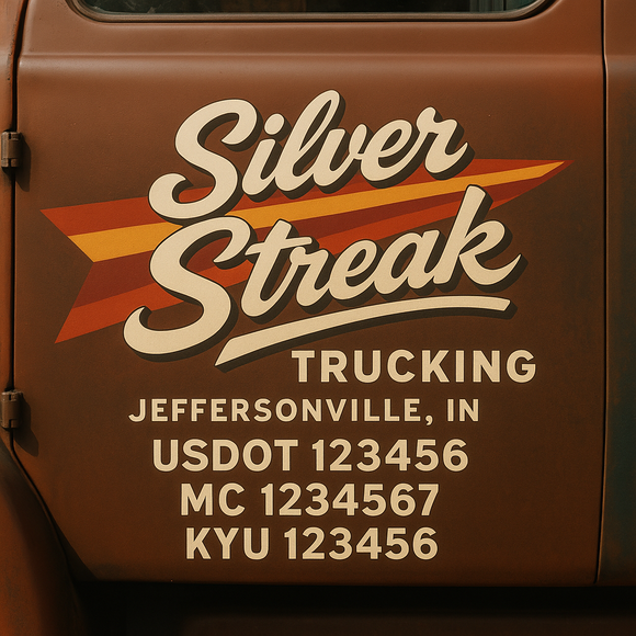 Custom Designed Truck Door Decal With Company or Trucking Name, Location, USDOT, MC, CA, KYU or GVW Sticker Sign For Compliance (2-Pack)