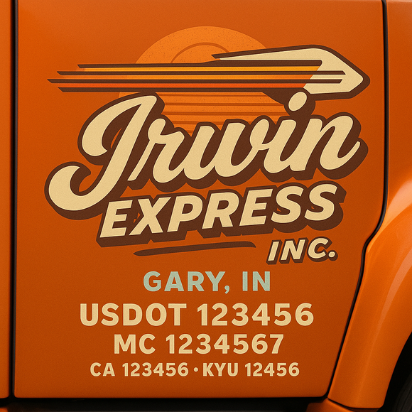 Custom Designed Truck Door Decal With Company or Trucking Name, Location, USDOT, MC, CA, KYU or GVW Sticker Sign For Compliance (2-Pack)