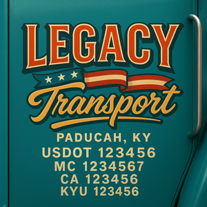 Custom Designed Truck Door Decal With Company or Trucking Name, Location, USDOT, MC, CA, KYU or GVW Sticker Sign For Compliance (2-Pack)