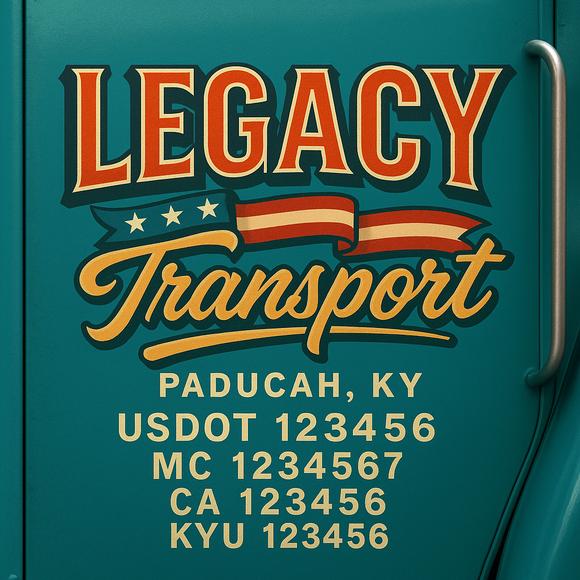 Custom Designed Truck Door Decal With Company or Trucking Name, Location, USDOT, MC, CA, KYU or GVW Sticker Sign For Compliance (2-Pack)