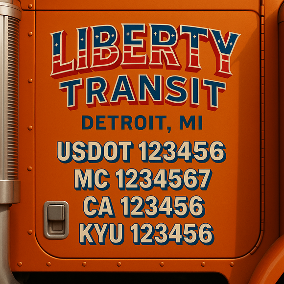Custom Designed Truck Door Decal With Company or Trucking Name, Location, USDOT, MC, CA, KYU or GVW Sticker Sign For Compliance (2-Pack)