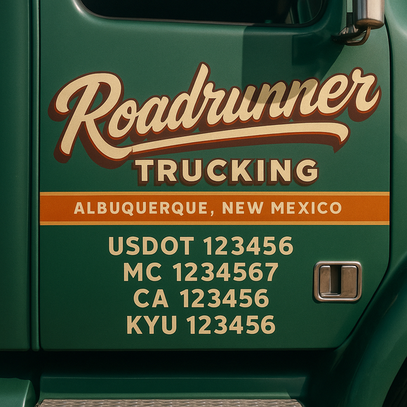 Custom Designed Truck Door Decal With Company or Trucking Name, Location, USDOT, MC, CA, KYU or GVW Sticker Sign For Compliance (2-Pack)