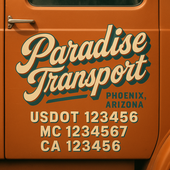 Custom Designed Truck Door Decal With Company or Trucking Name, Location, USDOT, MC, CA, KYU or GVW Sticker Sign For Compliance (2-Pack)