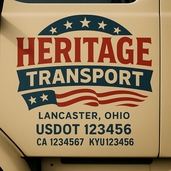 Custom Designed Truck Door Decal With Company or Trucking Name, Location, USDOT, MC, CA, KYU or GVW Sticker Sign For Compliance (2-Pack)