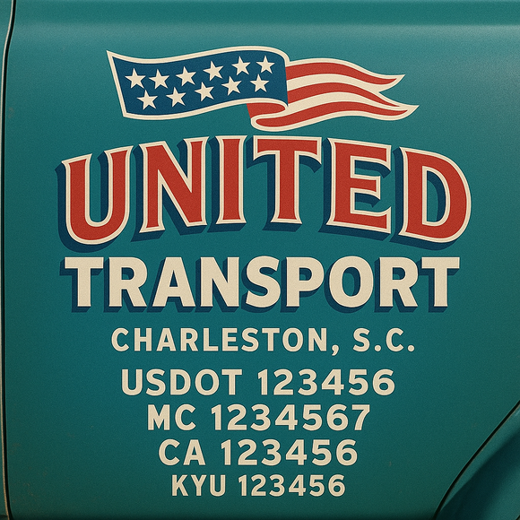 Custom Designed Truck Door Decal With Company or Trucking Name, Location, USDOT, MC, CA, KYU or GVW Sticker Sign For Compliance (2-Pack)