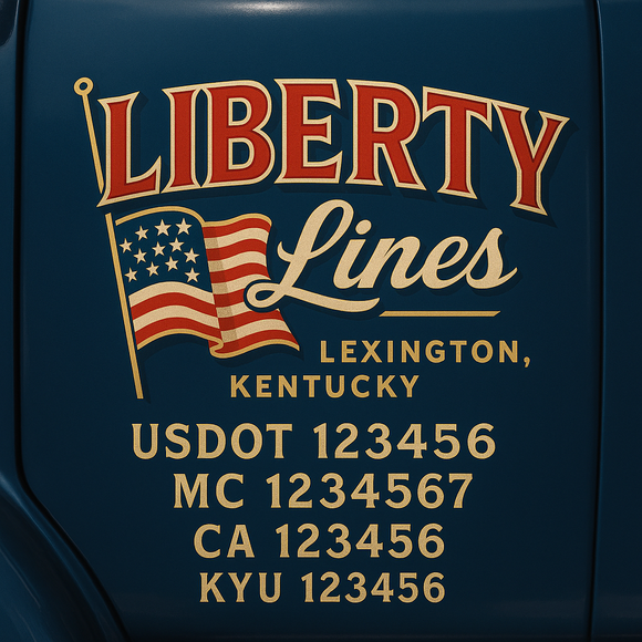 Custom Designed Truck Door Decal With Company or Trucking Name, Location, USDOT, MC, CA, KYU or GVW Sticker Sign For Compliance (2-Pack)