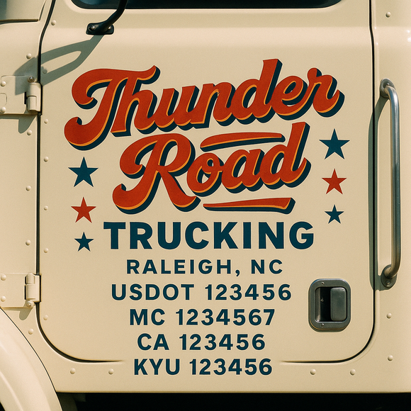 Custom Designed Truck Door Decal With Company or Trucking Name, Location, USDOT, MC, CA, KYU or GVW Sticker Sign For Compliance (2-Pack)