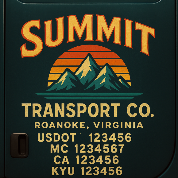 Custom Designed Truck Door Decal With Company or Trucking Name, Location, USDOT, MC, CA, KYU or GVW Sticker Sign For Compliance (2-Pack)