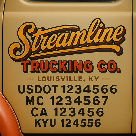 Custom Designed Truck Door Decal With Company or Trucking Name, Location, USDOT, MC, CA, KYU or GVW Sticker Sign For Compliance (2-Pack)