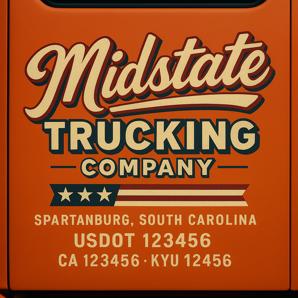 Custom Designed Truck Door Decal With Company or Trucking Name, Location, USDOT, MC, CA, KYU or GVW Sticker Sign For Compliance (2-Pack)
