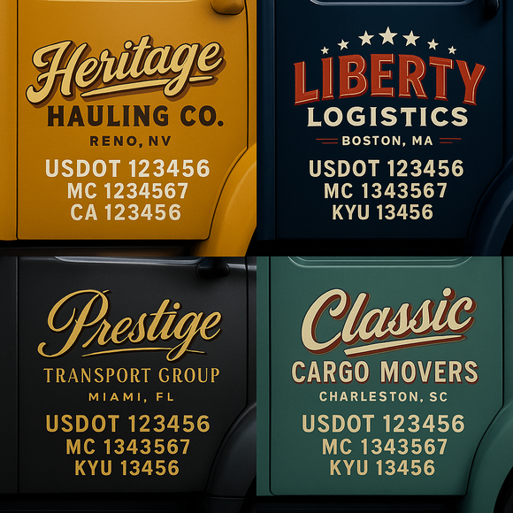 Custom Designed Truck Door Decal With Company or Trucking Name, Location, USDOT, MC, CA, KYU or GVW Sticker Sign For Compliance (2-Pack)