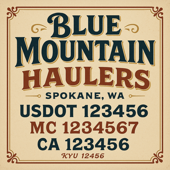 Custom Designed Truck Door Decal With Company or Trucking Name, Location, USDOT, MC, CA, KYU or GVW Sticker Sign For Compliance (2-Pack)