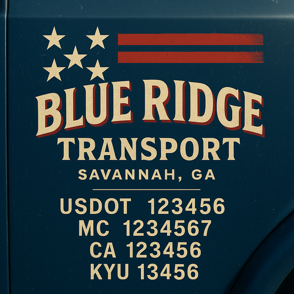 Custom Designed Truck Door Decal With Company or Trucking Name, Location, USDOT, MC, CA, KYU or GVW Sticker Sign For Compliance (2-Pack)