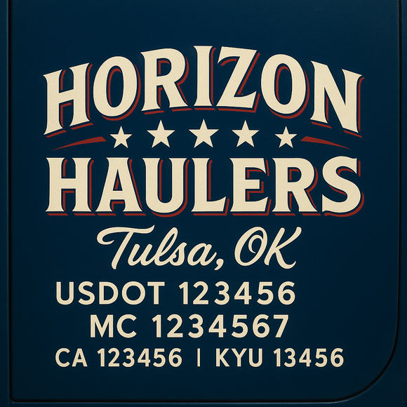 Custom Designed Truck Door Decal With Company or Trucking Name, Location, USDOT, MC, CA, KYU or GVW Sticker Sign For Compliance (2-Pack)
