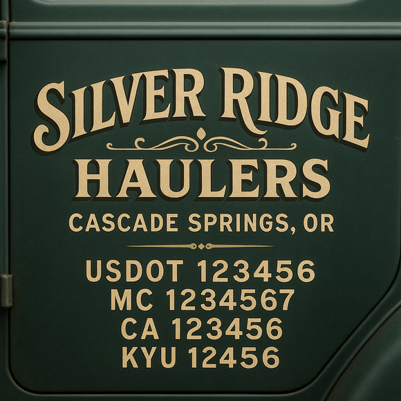 Custom Designed Truck Door Decal With Company or Trucking Name, Location, USDOT, MC, CA, KYU or GVW Sticker Sign For Compliance (2-Pack)
