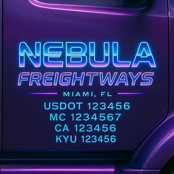 Custom Designed Truck Door Decal With Company or Trucking Name, Location, USDOT, MC, CA, KYU or GVW Sticker Sign For Compliance (2-Pack)