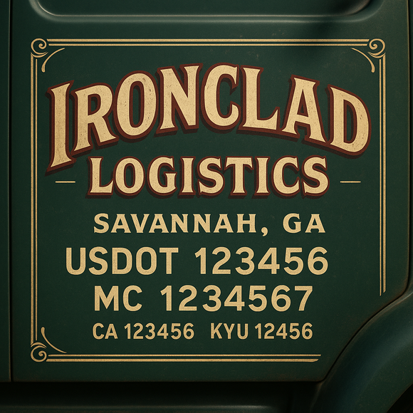 Custom Designed Truck Door Decal With Company or Trucking Name, Location, USDOT, MC, CA, KYU or GVW Sticker Sign For Compliance (2-Pack)