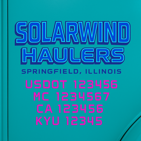 Custom Designed Truck Door Decal With Company or Trucking Name, Location, USDOT, MC, CA, KYU or GVW Sticker Sign For Compliance (2-Pack)
