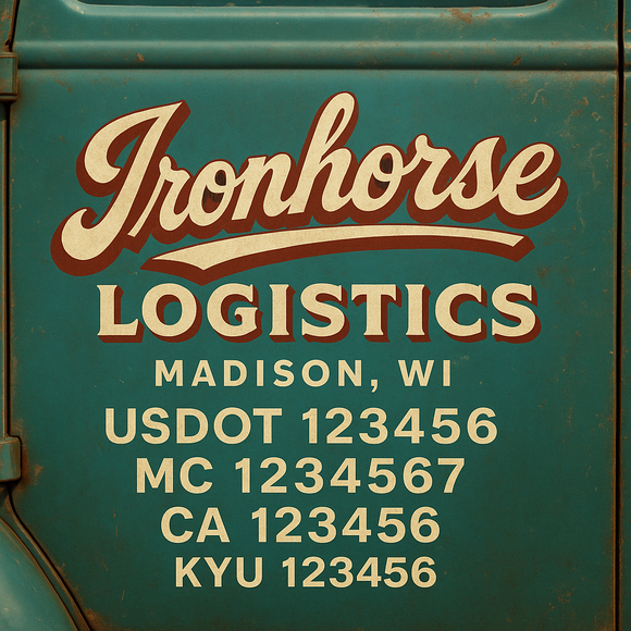 Custom Designed Truck Door Decal With Company or Trucking Name, Location, USDOT, MC, CA, KYU or GVW Sticker Sign For Compliance (2-Pack)