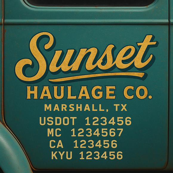 Custom Designed Truck Door Decal With Company or Trucking Name, Location, USDOT, MC, CA, KYU or GVW Sticker Sign For Compliance (2-Pack)