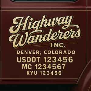 Custom Designed Truck Door Decal With Company or Trucking Name, Location, USDOT, MC, CA, KYU or GVW Sticker Sign For Compliance (2-Pack)